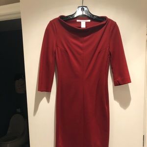 DVF red stretch wool knee length dress